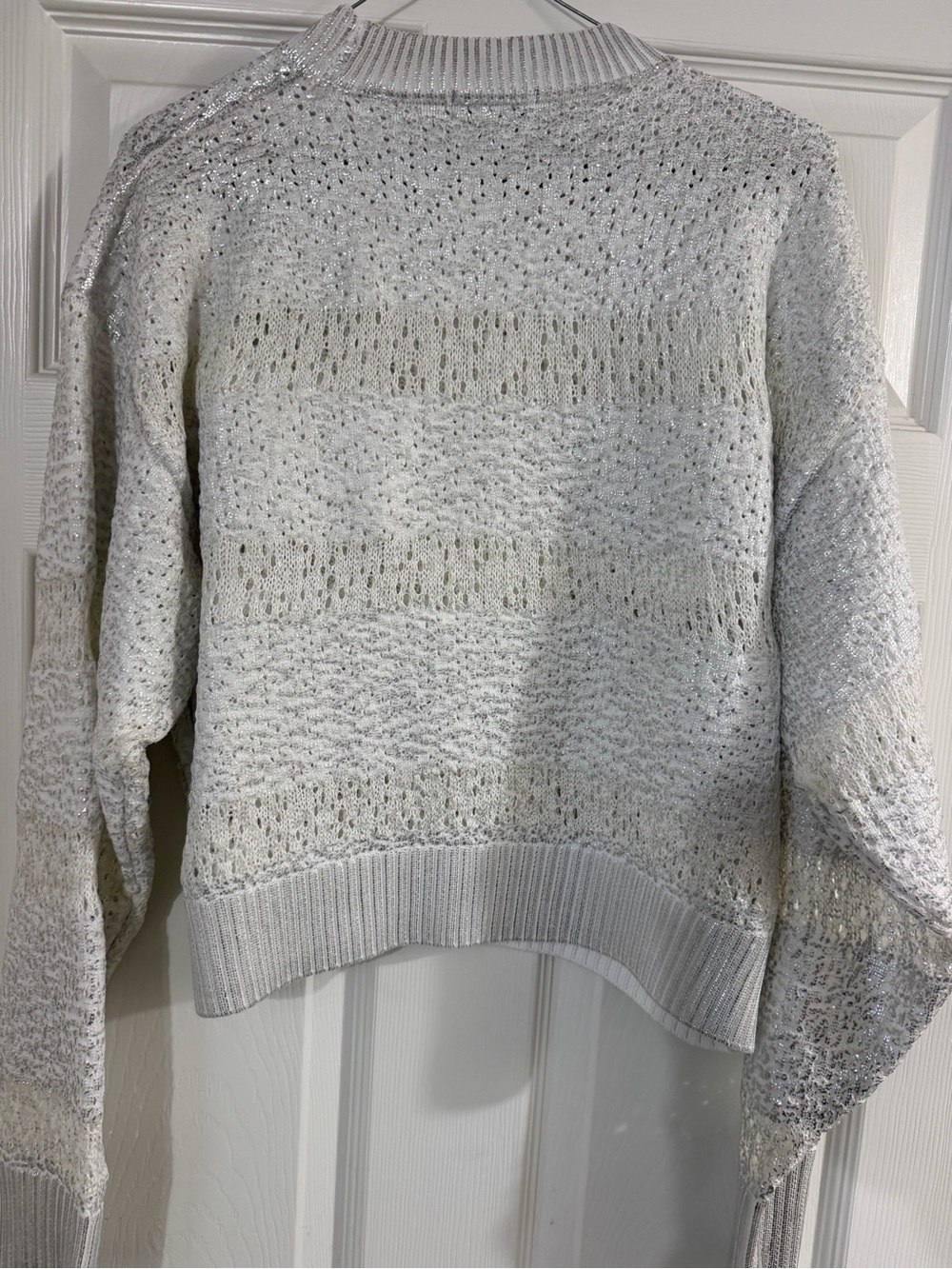 Sparkle Cream Open-Knit Turtleneck Sweater